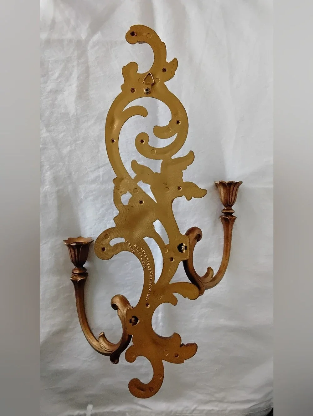 Vtg Syroco Ornate Gold Floral Wall Hook Candle Sconce